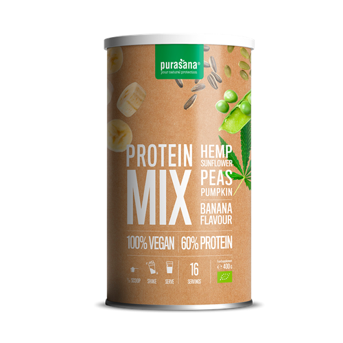 Purasana Vegan protein MIX 60 % PEA, SUNF, HEMP, BANANA 400 Gramm BIO