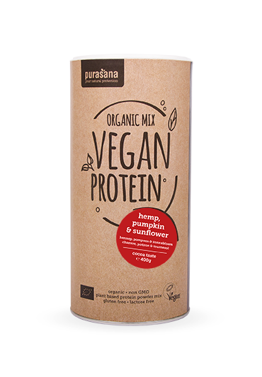 Purasana Vegan protein MIX: PUMPKIN SUNFLOWER & HEMP Cocoa - Kakao 58 % 400 Gramm BIO