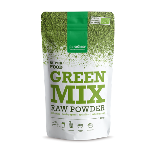 Purasana Superfood GREEN Super Mix 100 % Raw Powder BIO 200 Gramm Indien