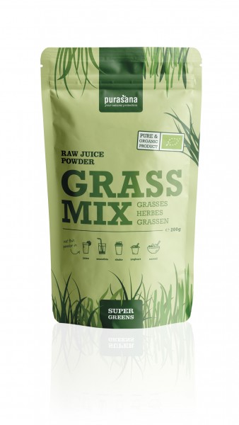 Purasana Superfood GREENS GRASS MIX SuperGreens JUICE Raw Powder Mix 200 Gramm