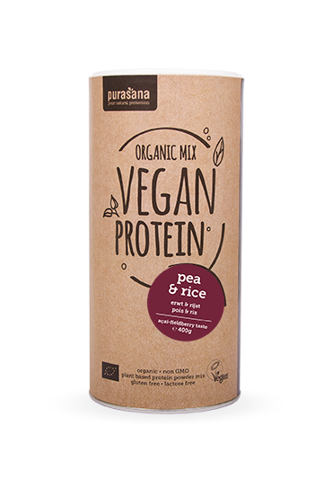 Purasana Vegan protein MIX: PEA & RICE FIELDBERRY - ACAI 62 % 400 Gramm BIO