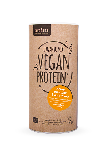 Purasana Vegan protein MIX: PUMPKIN SUNFLOWER & HEMP NATURAL 58 % 400 Gramm BIO